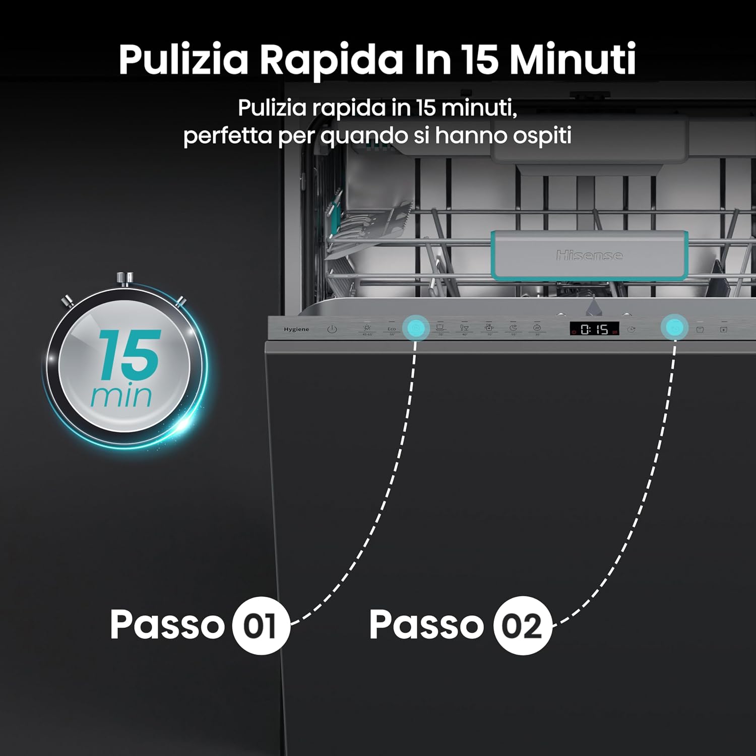 Thumbnail 4 de Hisense HV16B: Lavastoviglie integrata da 16 coperti con controllo touch e apertura automatica