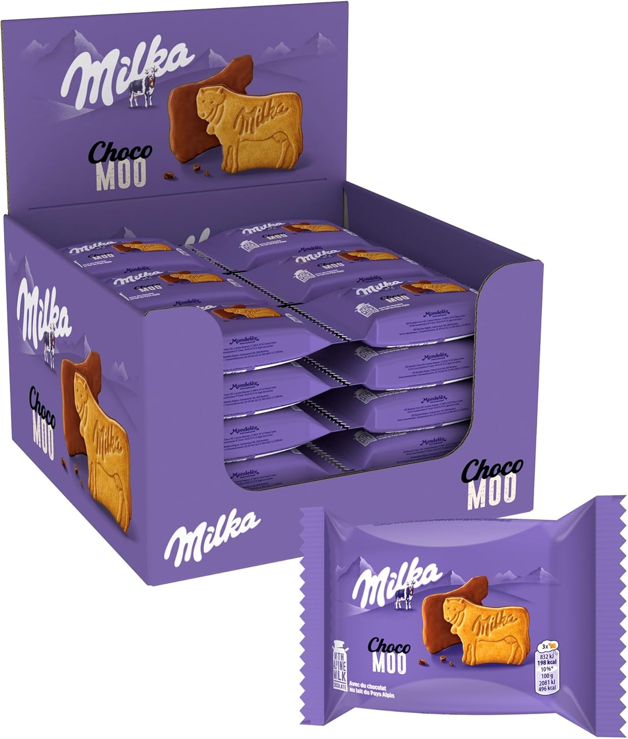 Detalle de Milka Choco Moo - Biscuit nappé au chocolat au lait, Présentoir 24 paquets (40 g chacun)