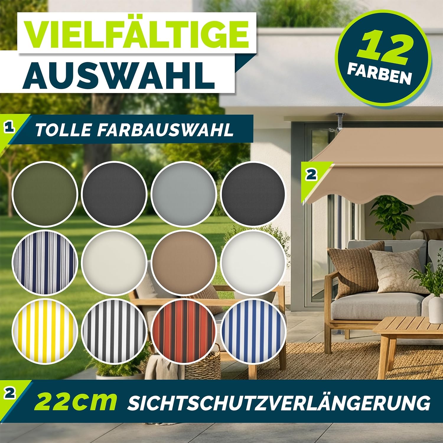 Thumbnail 6 de tillvex Klemmmarkise mit Handkurbel – Balkonmarkise ohne Bohren, UV-beständig, höhenverstellbar (Taupe, 400 cm)