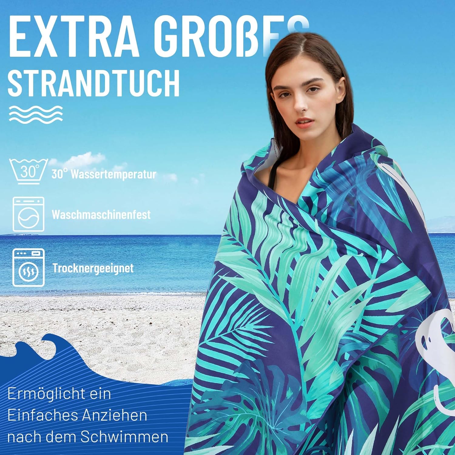 Thumbnail 2 de Pameil Telo Mare Grande Microfibradi 90x180 cm: asciugamano leggero, rapido e anti-sabbia per spiaggia e palestra