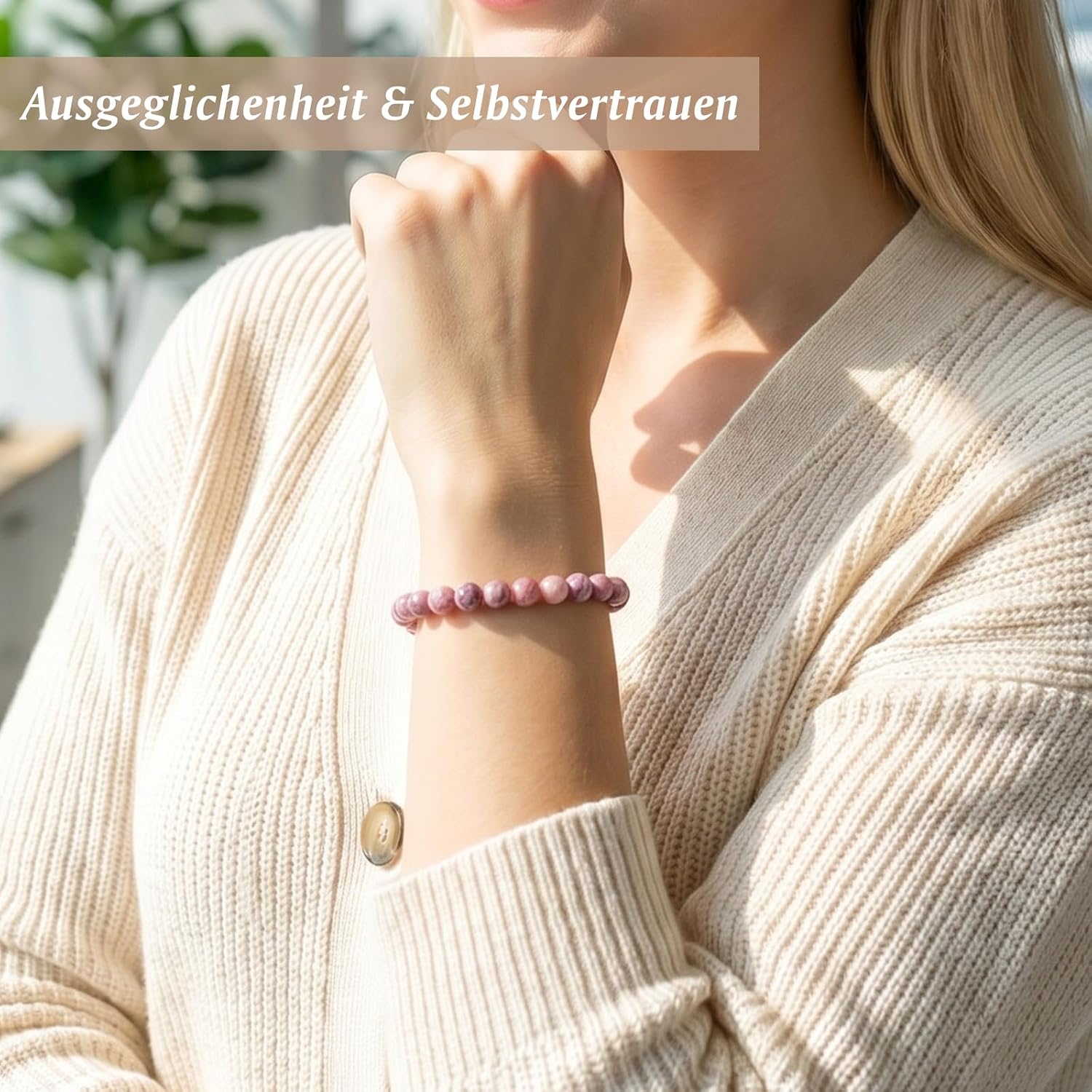Detalle de RUBY 6mm Heilstein Armband für Damen – Pink Zebra Jasper, handmade mit reparaturset und Geschenkbox