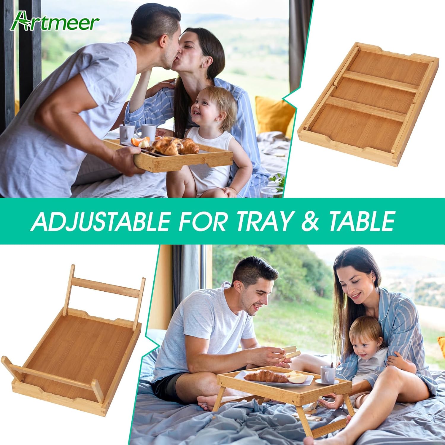 Thumbnail 4 de Artmeer Bed Tray Table Bamboo Breakfast Tray 🍽