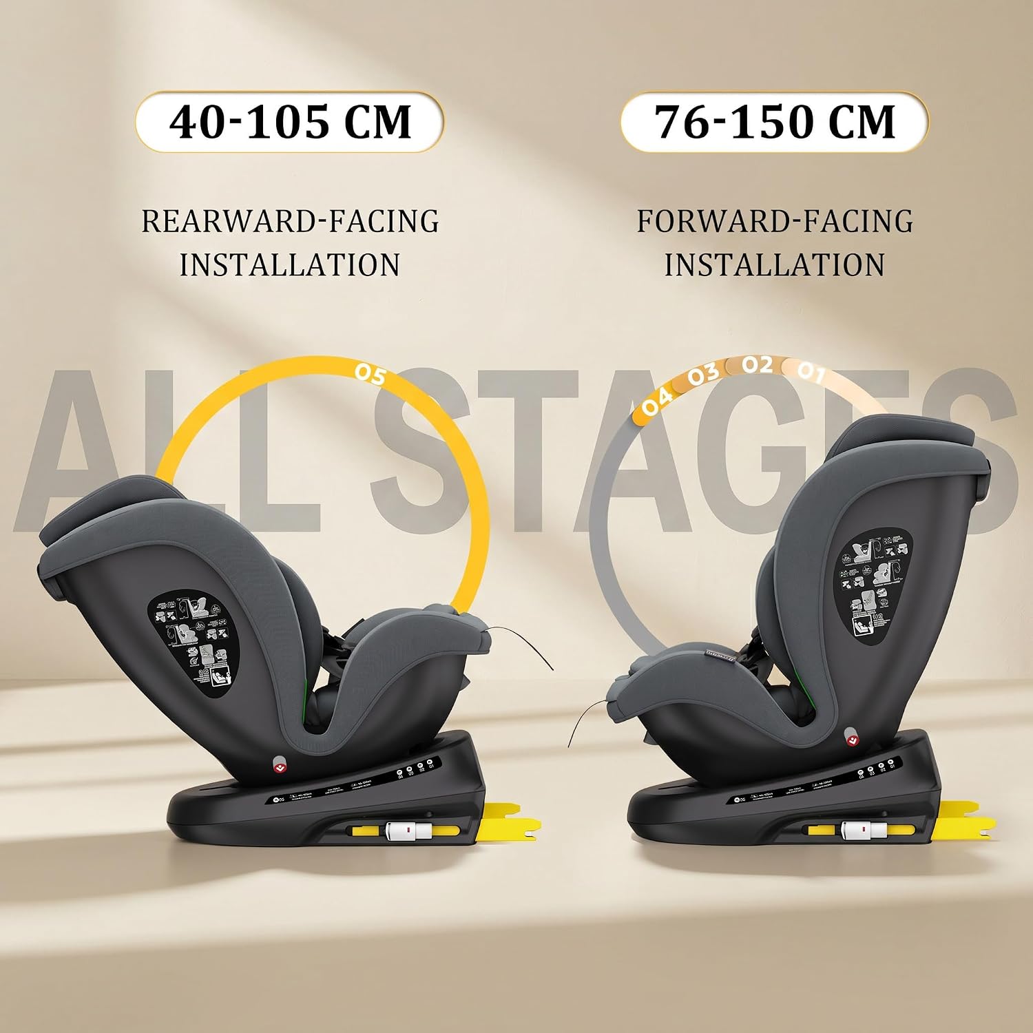 Thumbnail 3 de Reecle Kindersitz 360° drehbar i-Size mit ISOFIX | 0–12 Jahre, 0–36 kg, 5 Liegepositionen