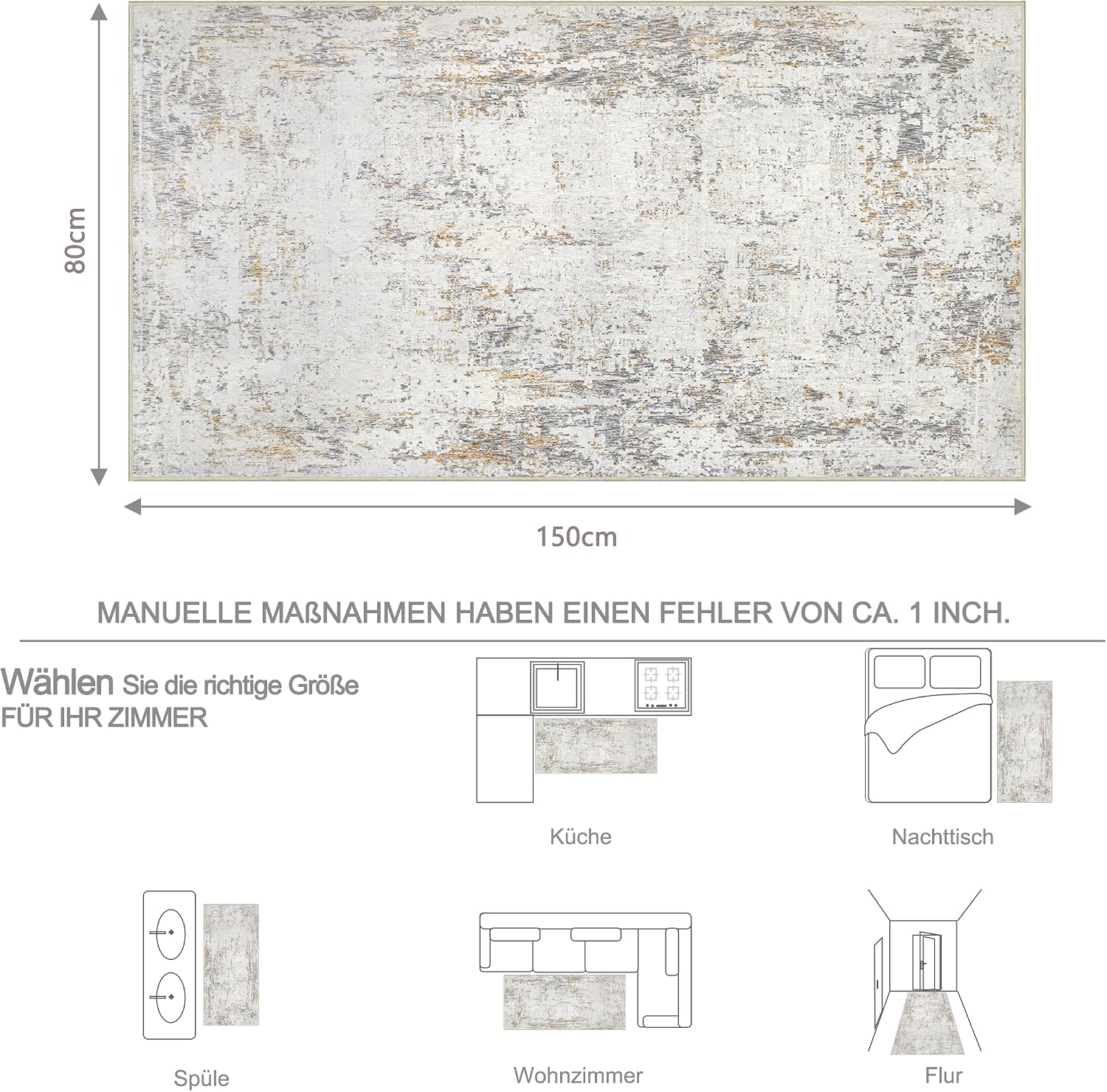 Thumbnail 1 de Capslpad Abstract Rug Runner, 80 x 150 cm, Beige, Washable and Non-Slip