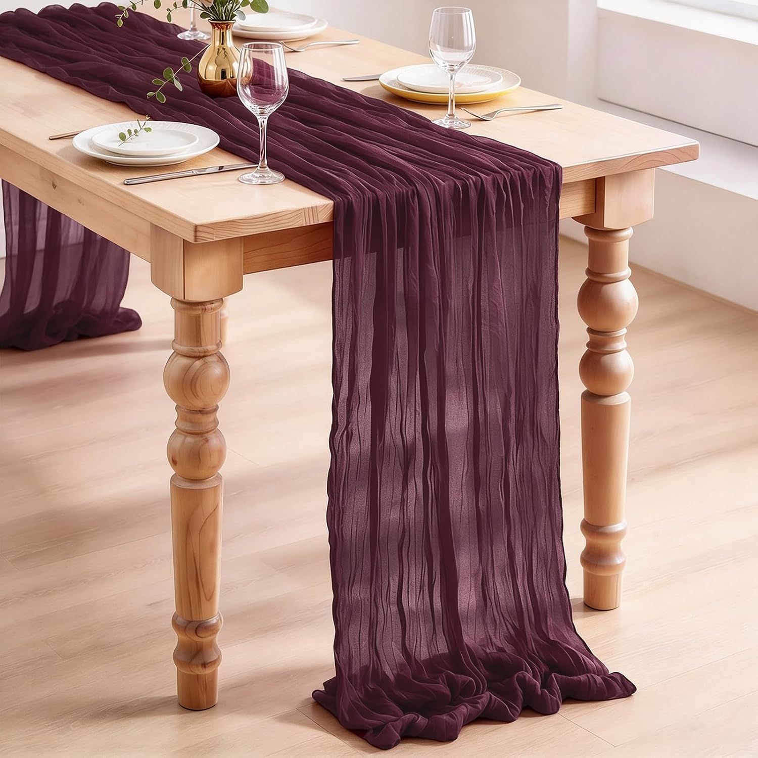 Thumbnail 6 de Foatcox ZQ018 tafelloper 90 x 300 cm, wijnrood gaas in boho-stijl