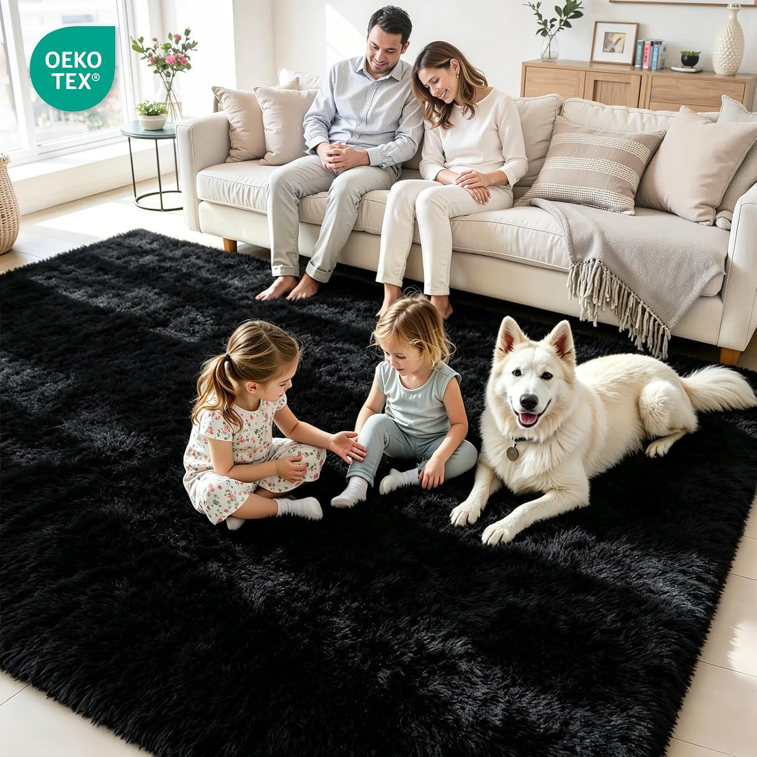 Thumbnail 6 de 8x10 Ultra-Soft Black Fluffy Area Rug for Living Room