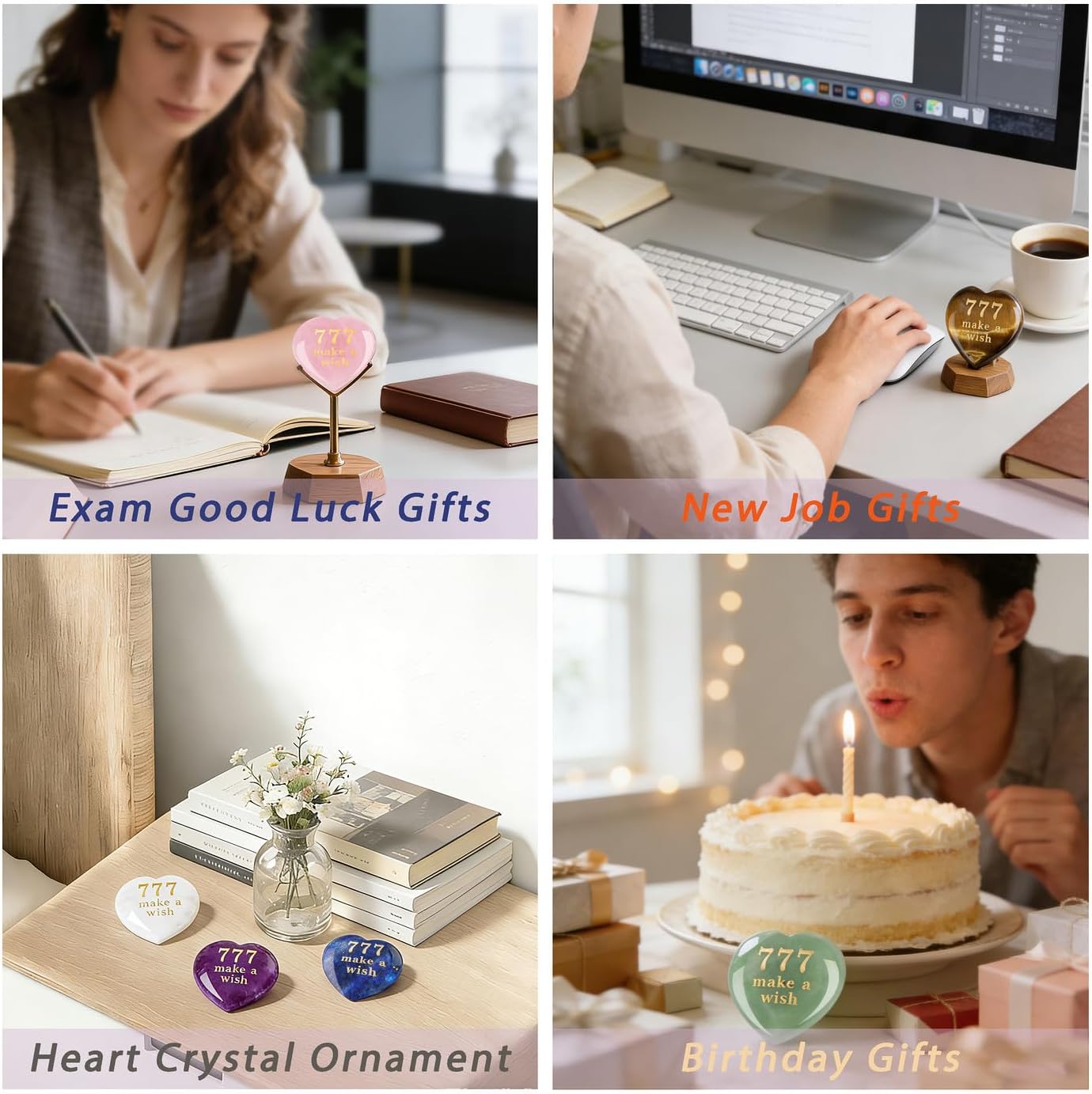 Thumbnail 2 de AWARDSEN Good Luck Opal Heart Crystal with 777 Angel Number and 'Make a Wish' Engraving