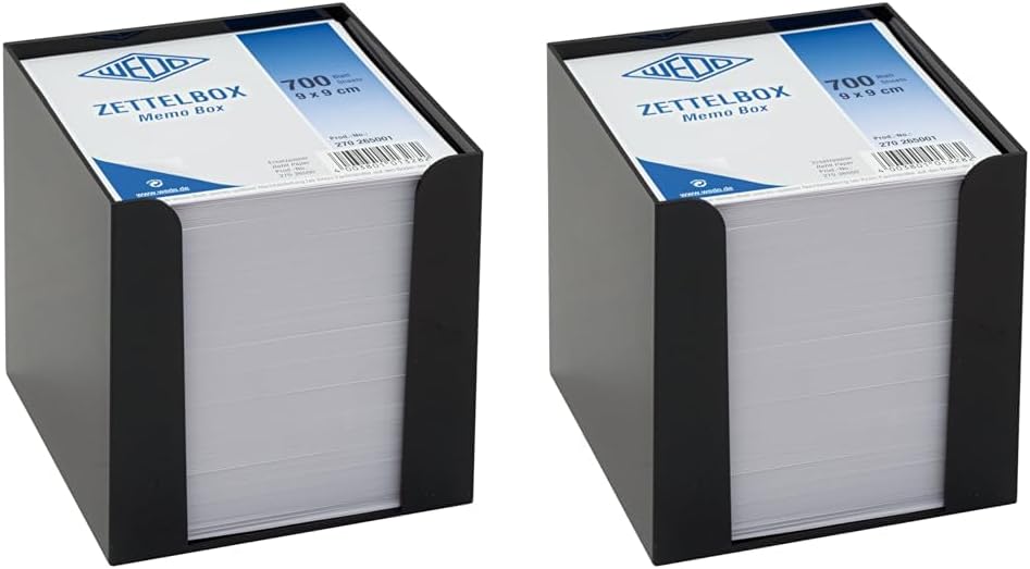 Detalle de Wedo 2702650 Zettelbox aus ABS-Kunststoff – rauchglasfarben, gefüllt (9 x 9 cm, ca. 700 Blatt)