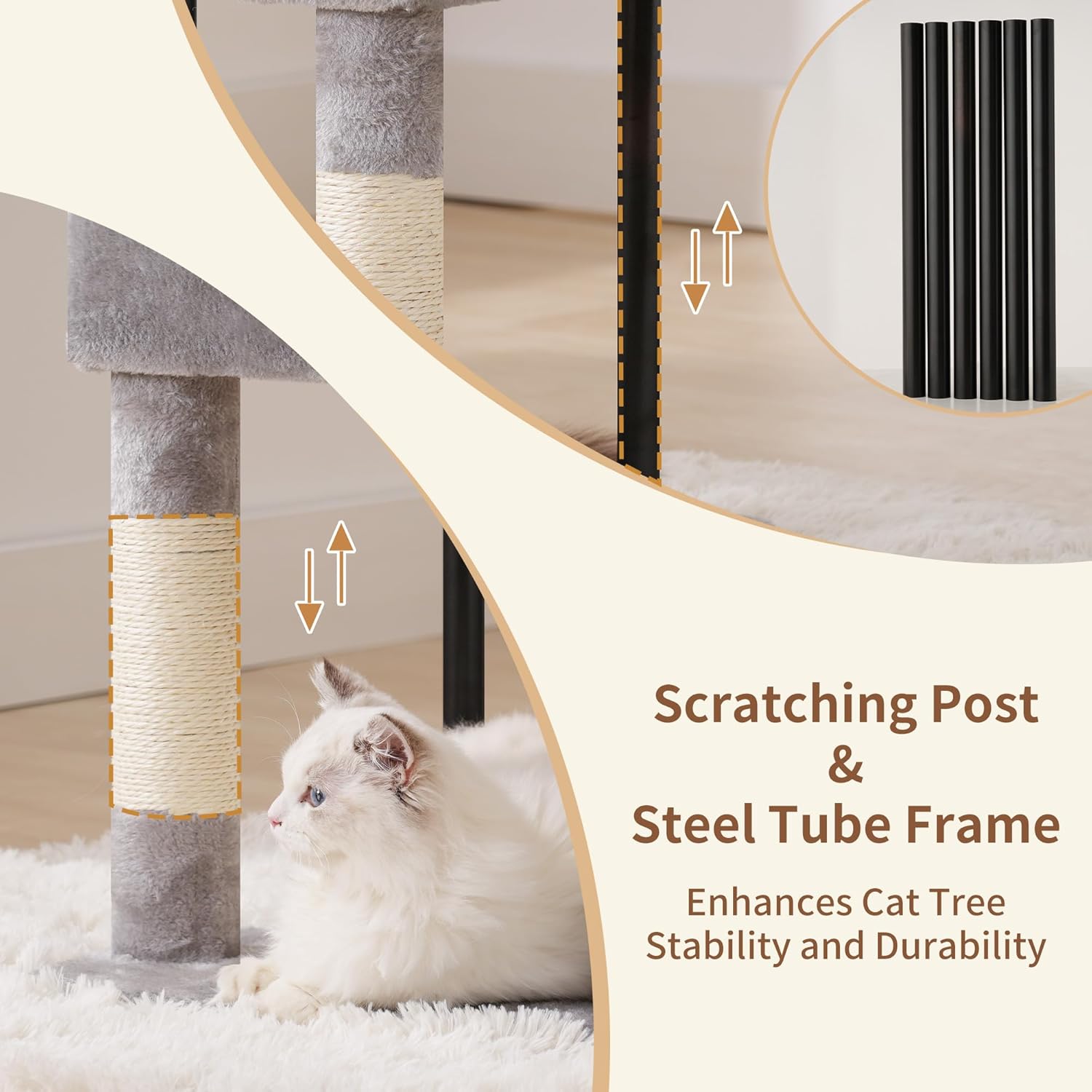 Thumbnail 6 de Heybly HCT200SW cat tree tower (125 cm) with hidden space hammock and cosy perches