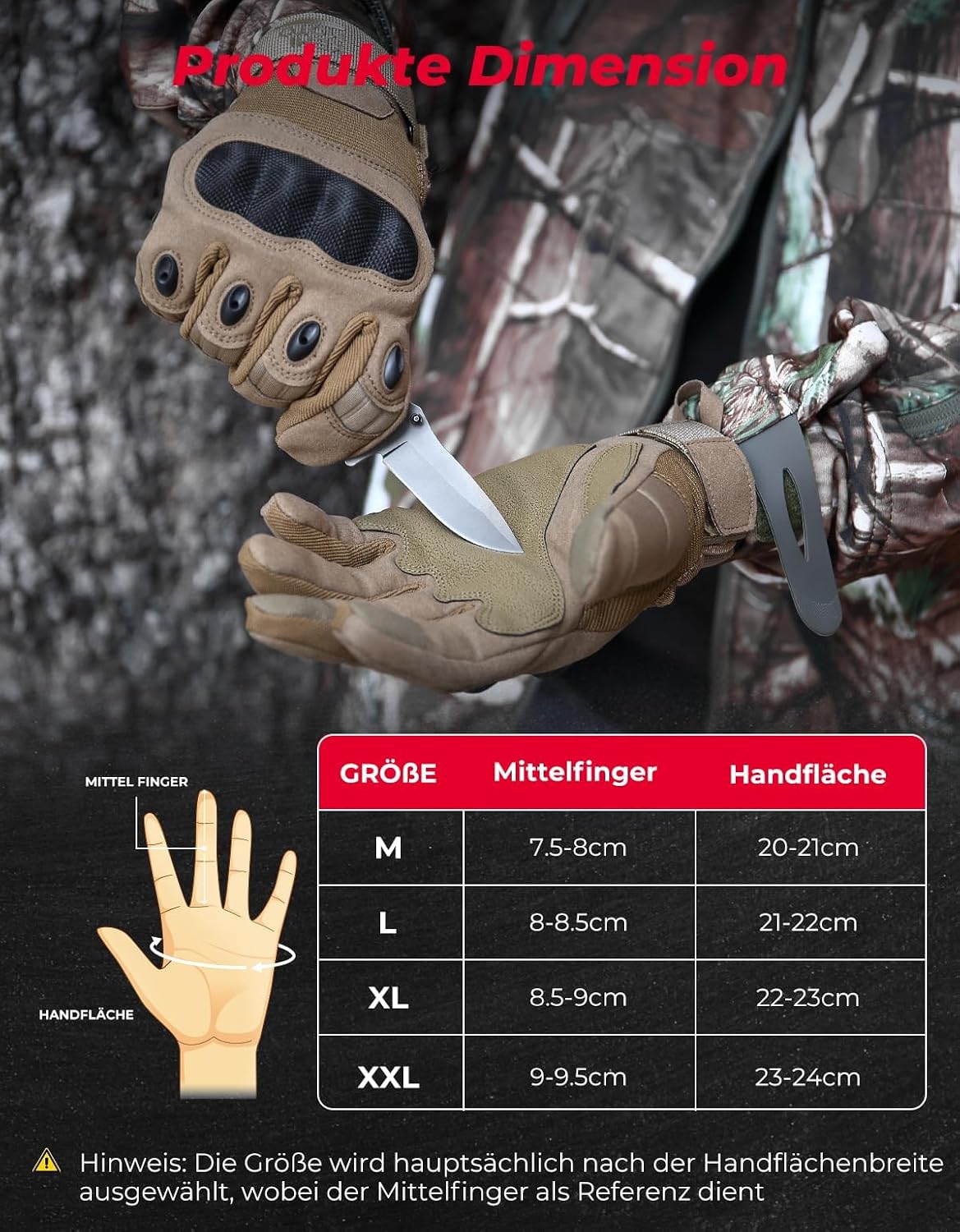Detalle 2 de KEMIMOTO Taktische Handschuhe mit Kohlefaser-Knöchelprotektor & Touchscreen