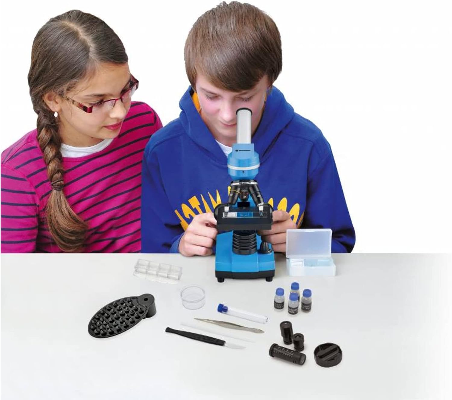 Detalle de Bresser Junior BIOLUX: Schülermikroskop mit Smartphonehalter – Einsteiger‑Set mit umfangreichem Zubehör