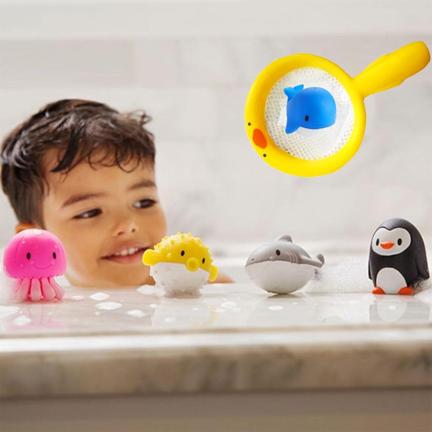 Detalle de Guopai Bath Toys for Toddlers – 9-Piece Set with Net, Floating and Squirting Fun