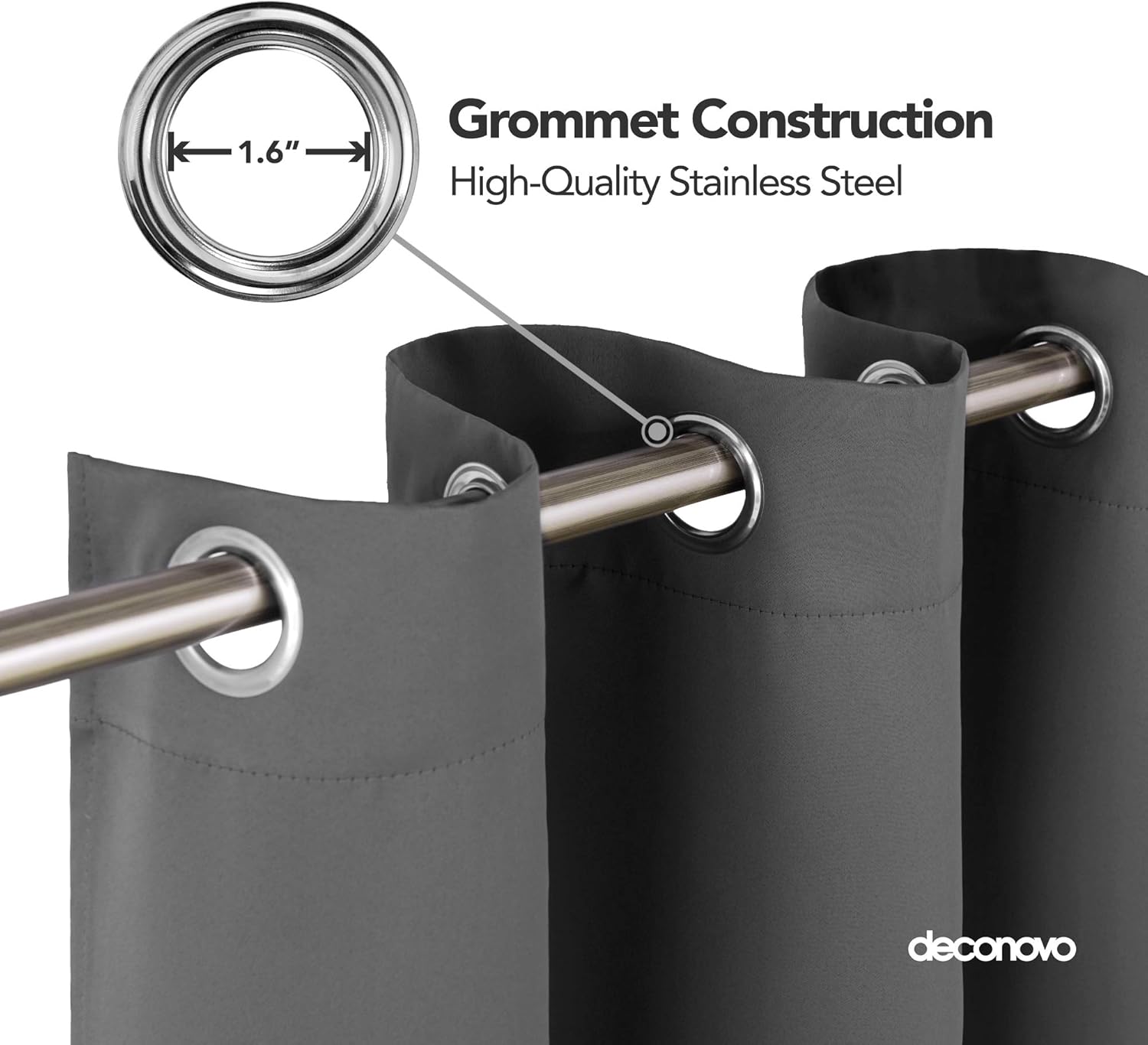 Thumbnail 3 de Deconovo Solid Light Grey room darkening thermal blackout eyelet curtain (1 panel) – W55 x L95 inch