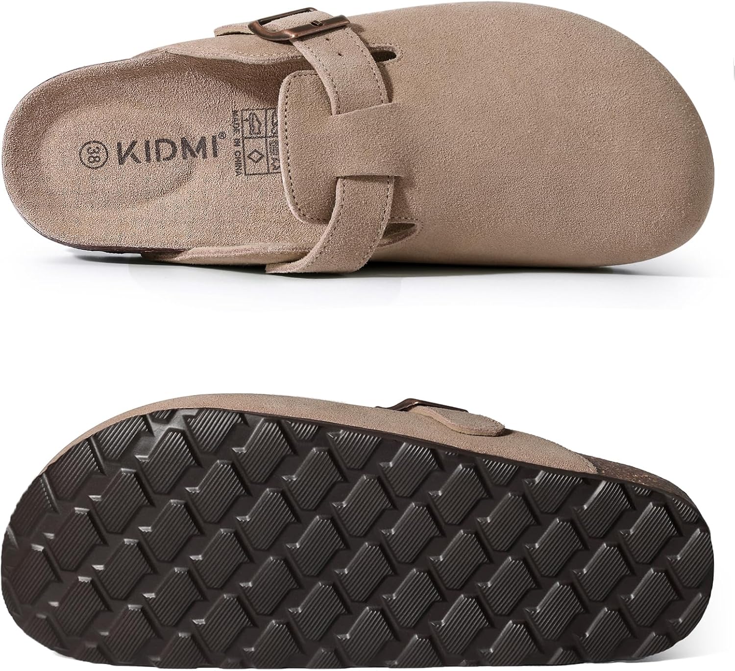 Detalle 2 de KIDMI Genuine Suede Clogs for Women with Cork Footbed, Arch Support & Adjustable Buckle Straps