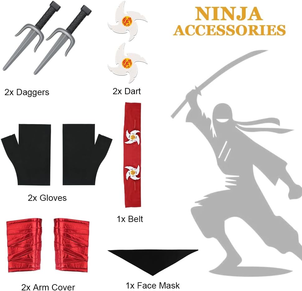 Thumbnail 2 de BSBUY Ninja Costume per bambini: set vestito ninja rosso con accessori
