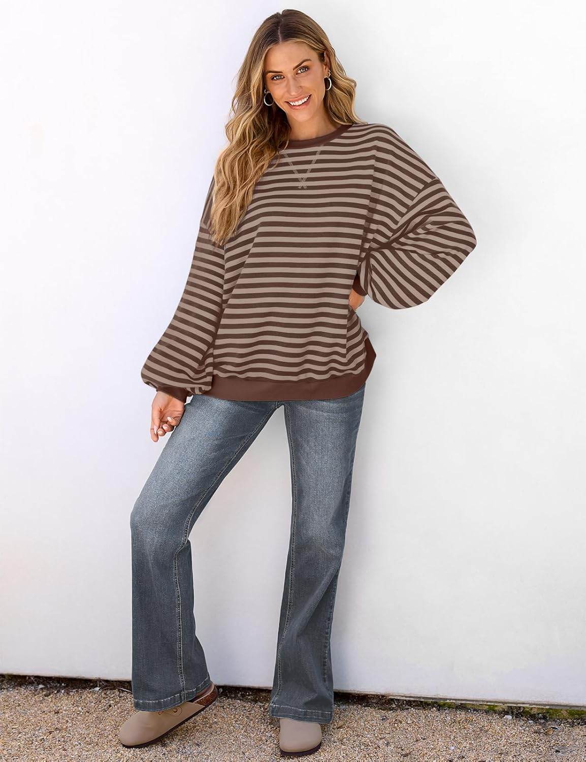 Thumbnail 4 de UEU Women Oversized Striped Crewneck Sweatshirt