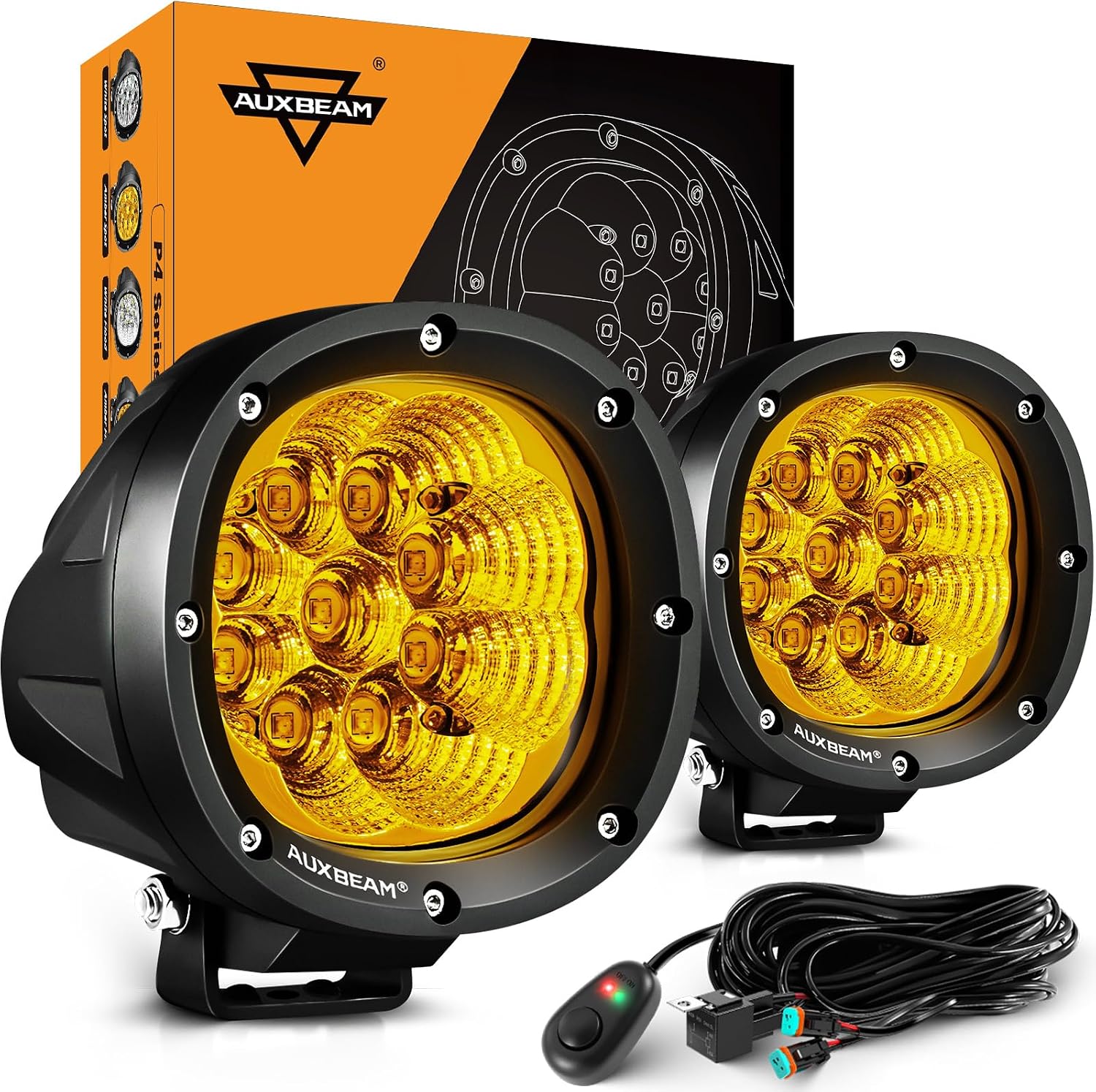 Detalle de Auxbeam P4 Series 4" 90W Amber Flood LED Pods