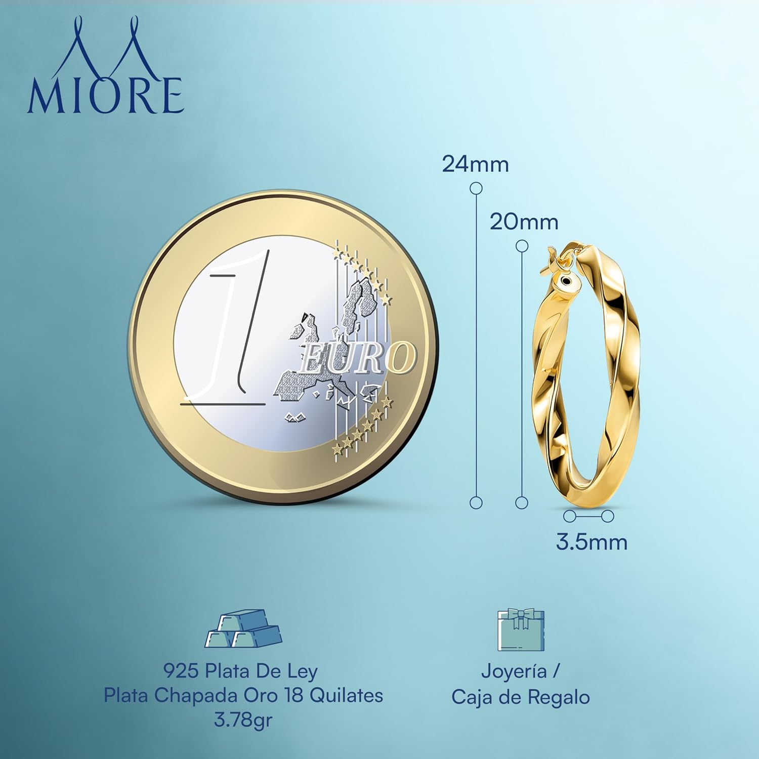 Detalle 1 de Miore Pendientes Aro 20 mm dorados