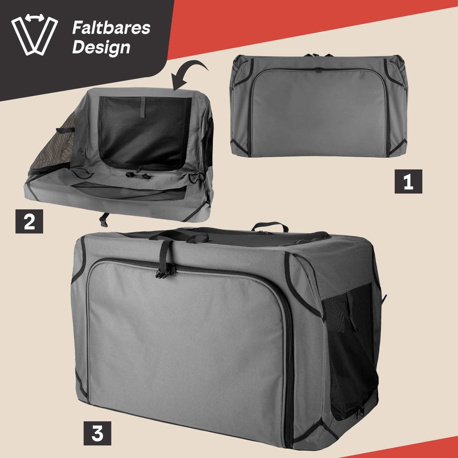 Thumbnail 5 de Cage de Transport pour Chien - Sac pliable 63 x 43 x 40 cm, respirante et imperméable