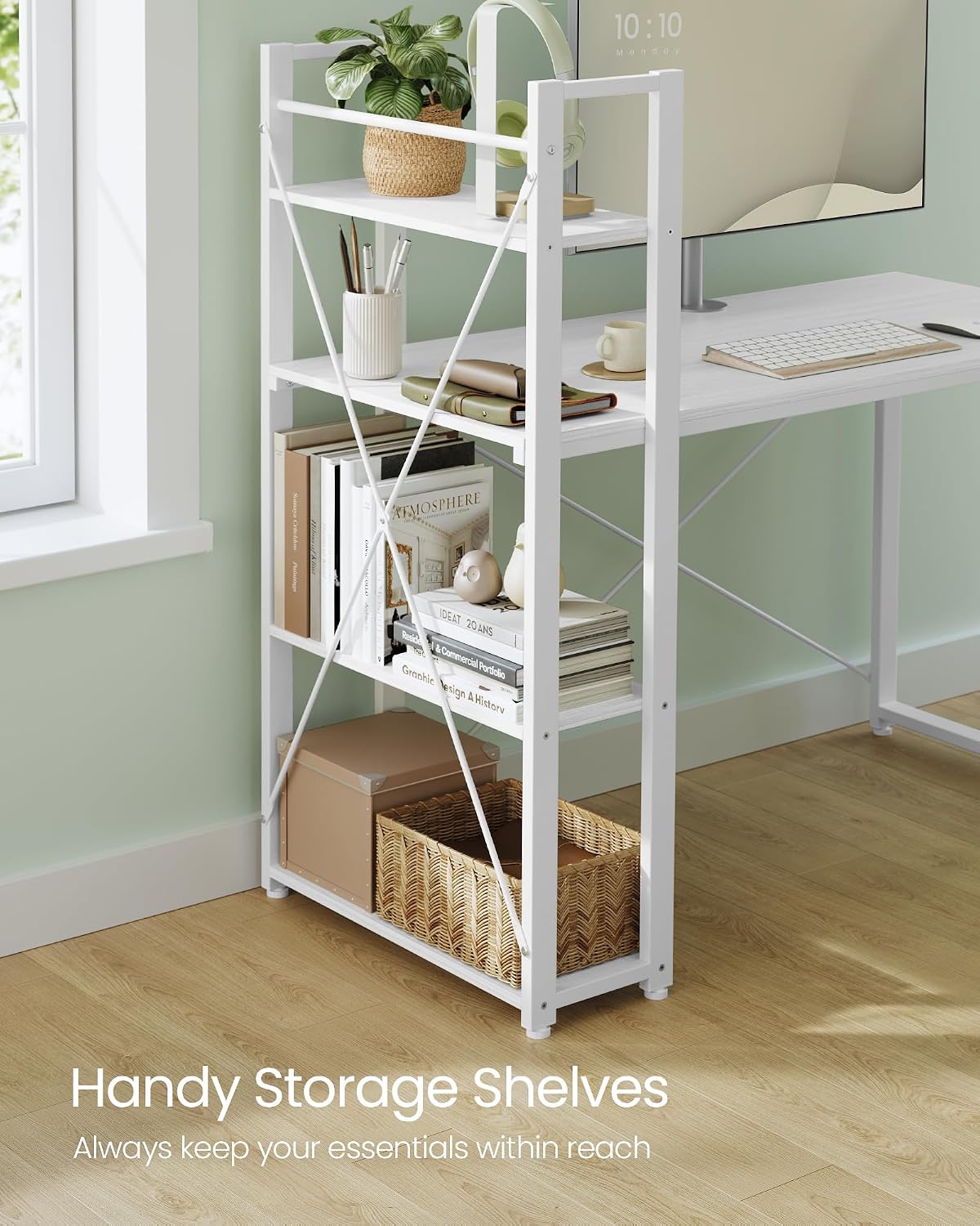Thumbnail 3 de VASAGLE LWD048W44 Reversible Computer Desk with Shelves, Maple White