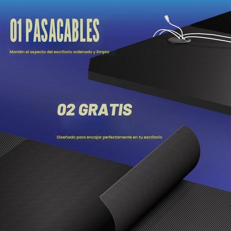 Detalle de Mesa Gaming GTPLAYER 120x60 cm con superficie de fibra de carbono y USB