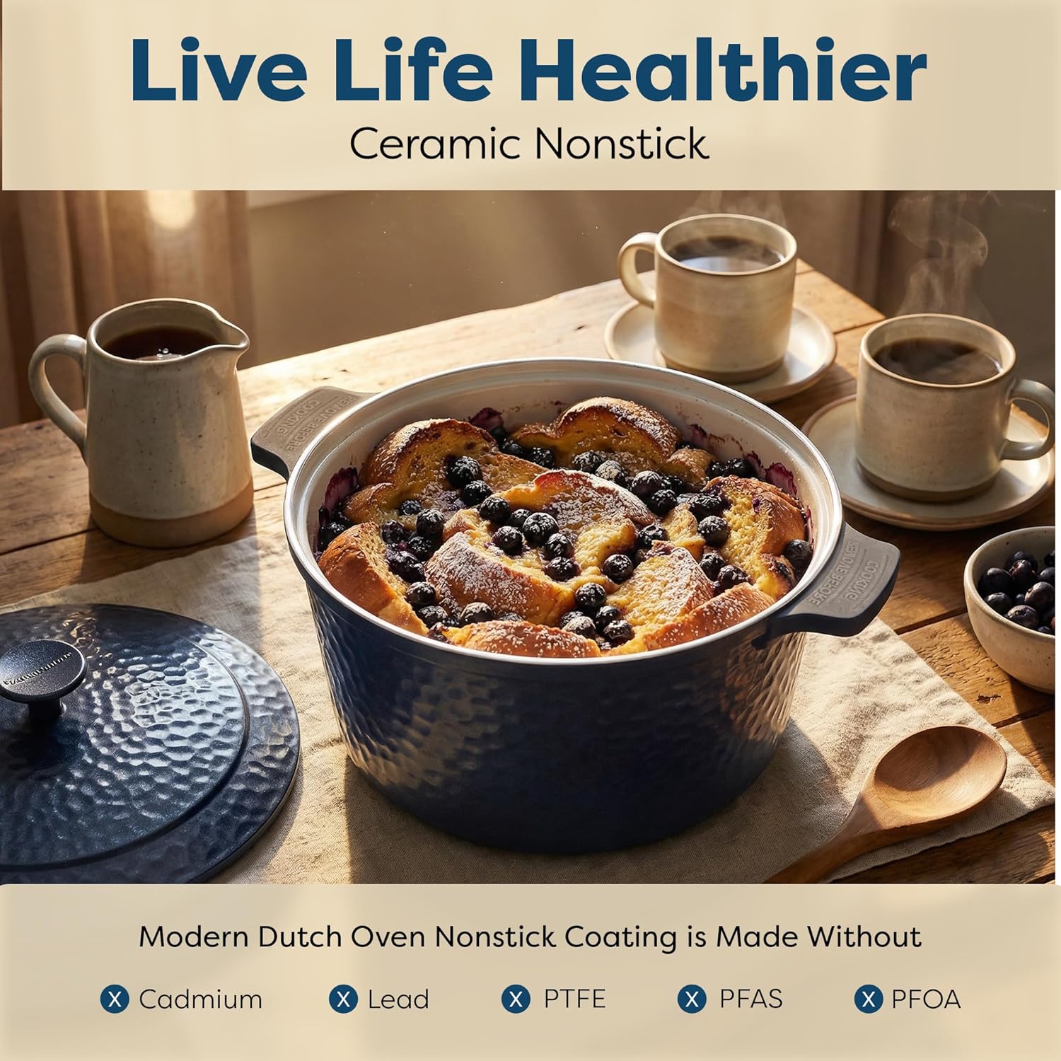 Thumbnail 2 de Gotham Steel Hammered 5 Qt Lightweight Dutch Oven Pot with Lid & Holders (Ceramic Nonstick, Oven Safe)