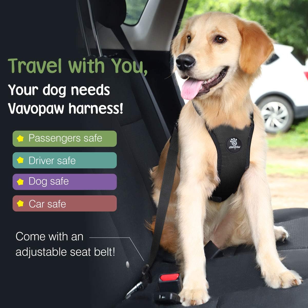 Thumbnail 2 de VavoPaw Dog Vehicle Safety Vest Harness, Size Large, Black