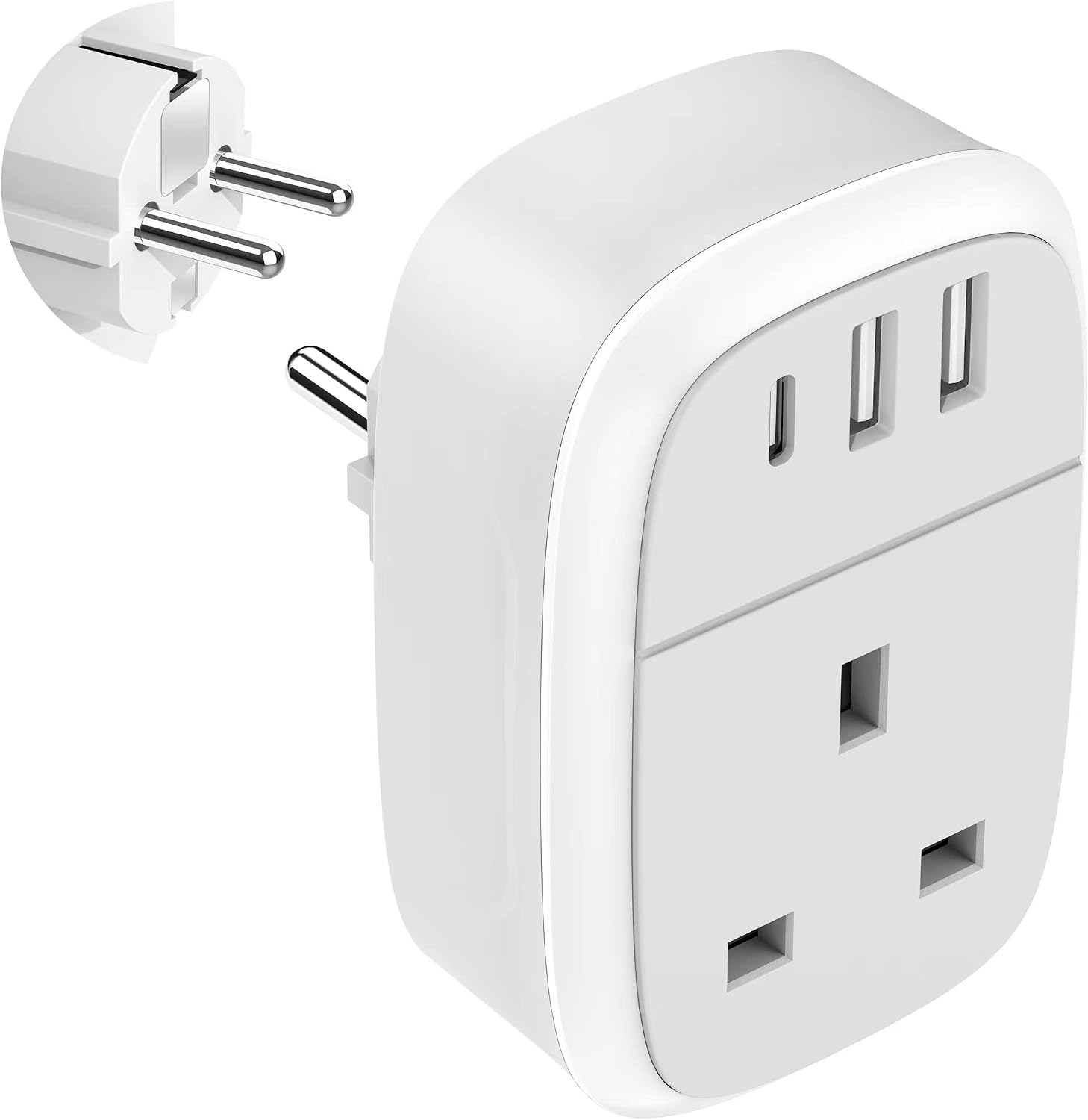 Detalle de Cyzbim European Plug Adapter: UK to EU Schuko with 20W USB-C Fast Charge