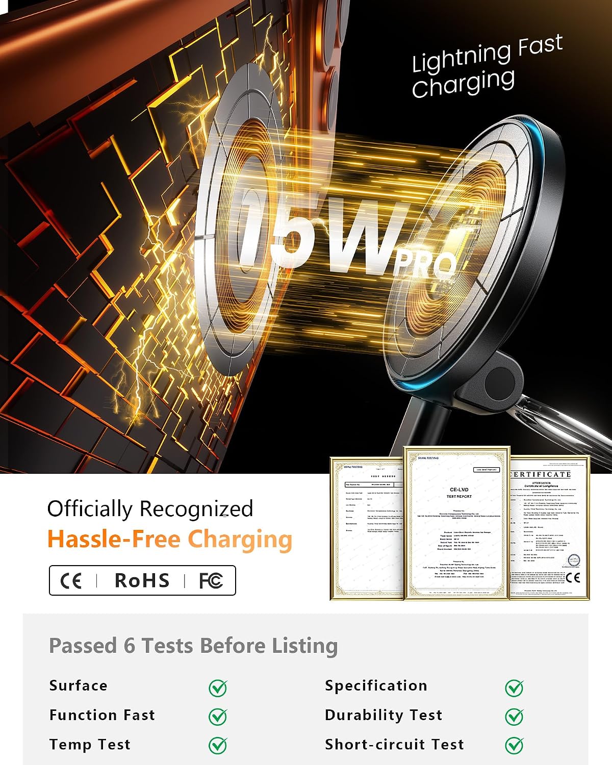 Thumbnail 1 de MagSafe Car Mount Charger 15W: Ultra‑Strong Magnetic Wireless Car Charger with 360° Flexibility