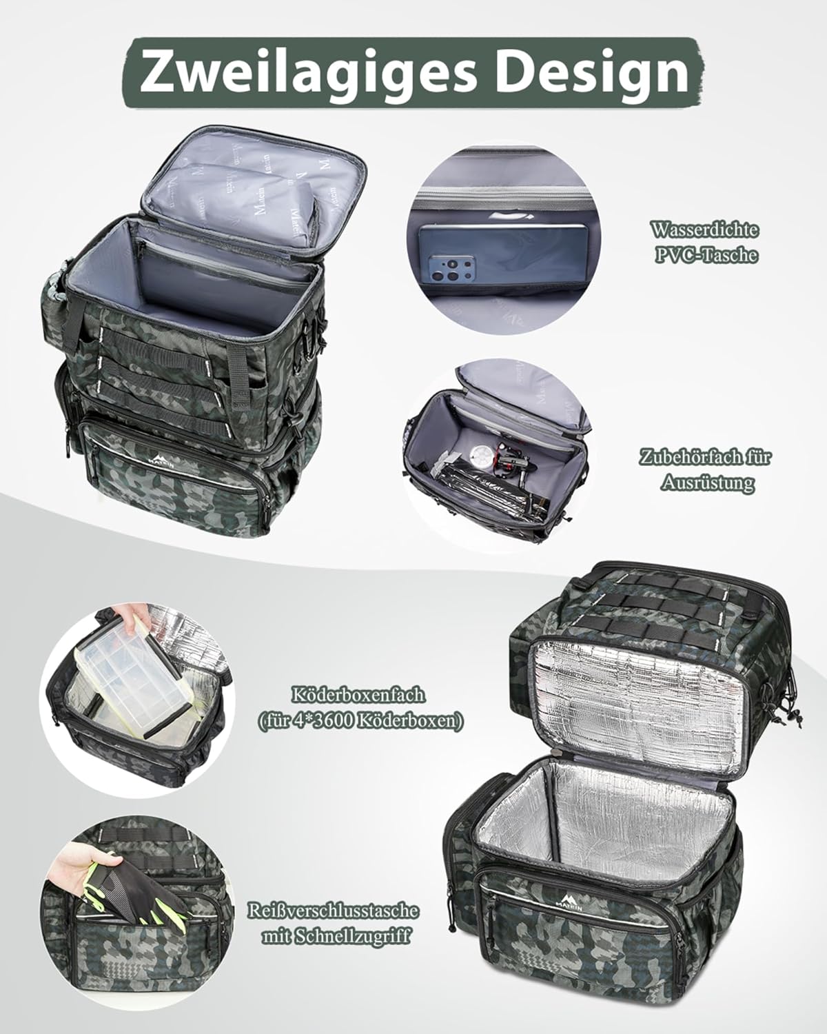 Thumbnail 3 de MATEIN Angelrucksack mit Boxen 4 Köderboxen