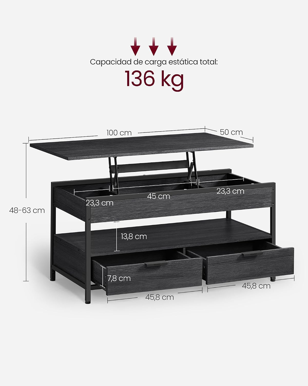 Detalle de VASAGLE LCT209K02 mesa elevable 50x100 cm