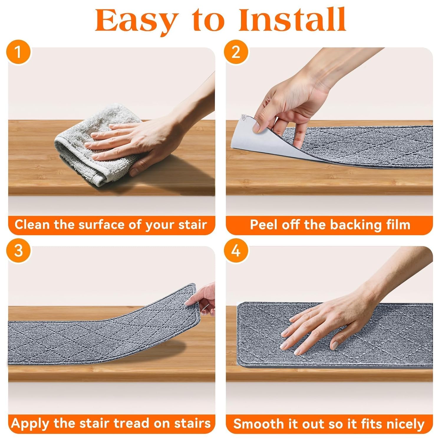 Detalle 2 de DailyCuddles Stair Treads, 15-Pack, 8 x 30 in, Gray, Self-Adhesive