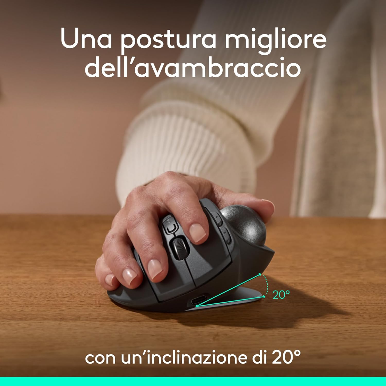 Thumbnail 2 de Logitech MX Ergo S: mouse trackball wireless avanzato, ergonomico e ricaricabile con Bluetooth e dongle criptato