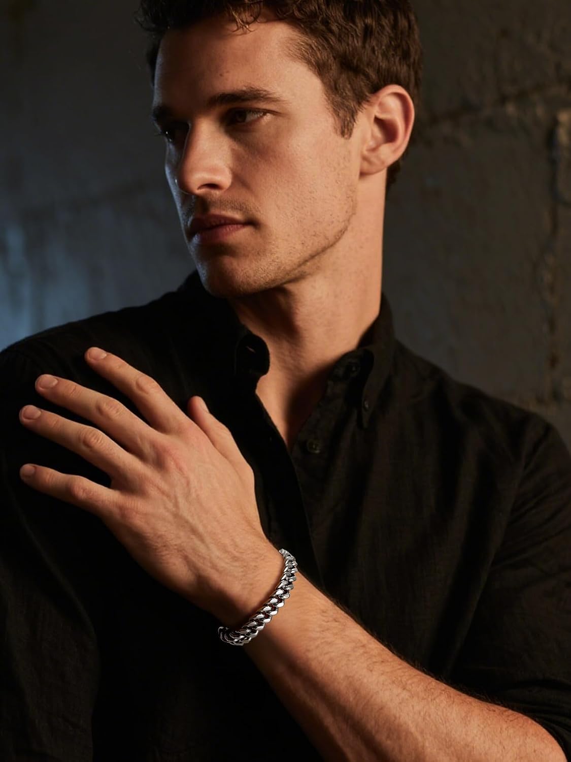 Detalle de Bestyle Armband Herren Edelstahl Panzerkette – 5/7/9/12,5 mm Breite, 19/21/23 cm Länge, Silber/Schwarz/Gold