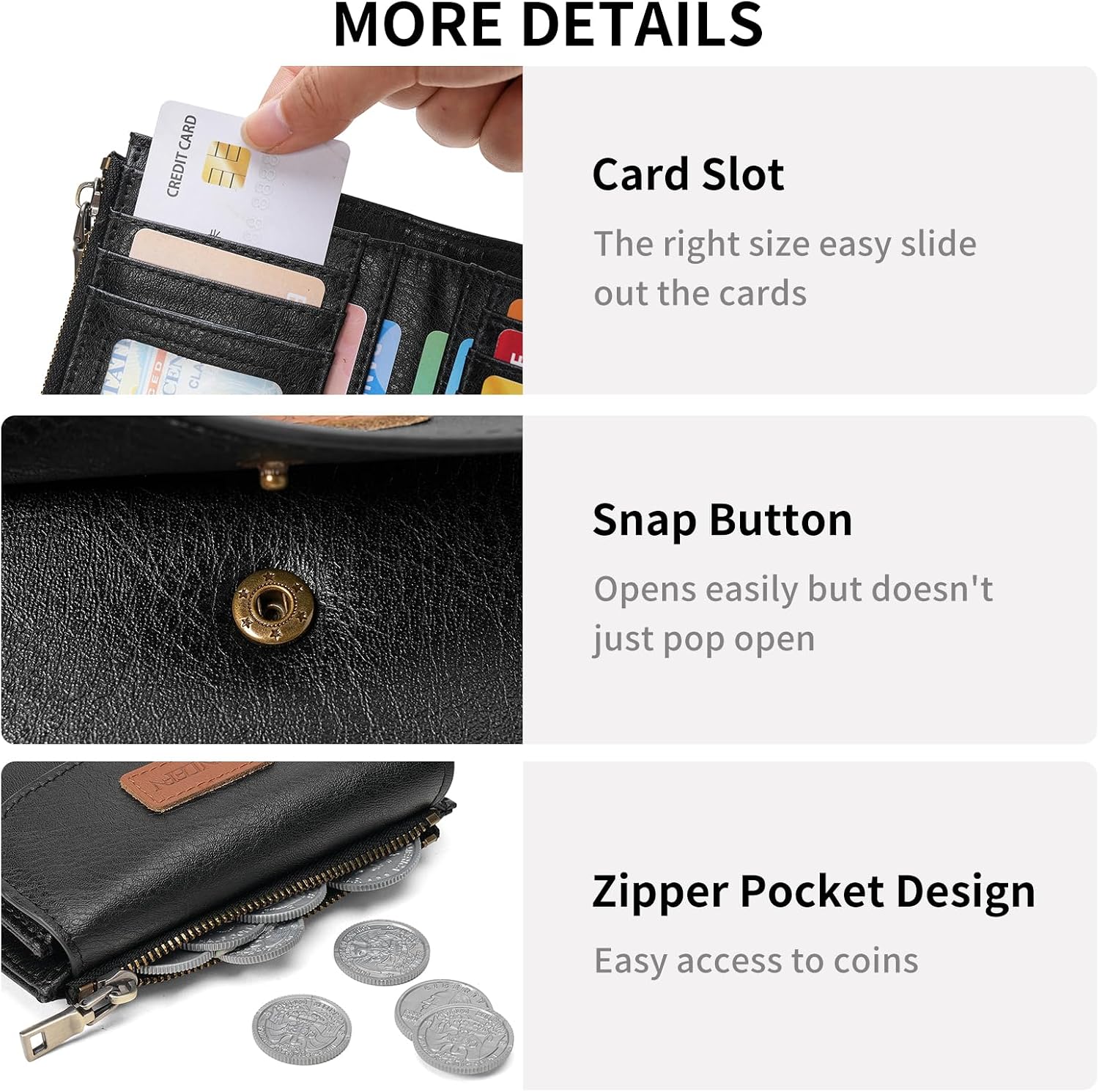 Detalle de SENDEFN Women’s Cow Print Vegan Leather Bifold Wallet with RFID Blocking and Zipper Coin Pocket