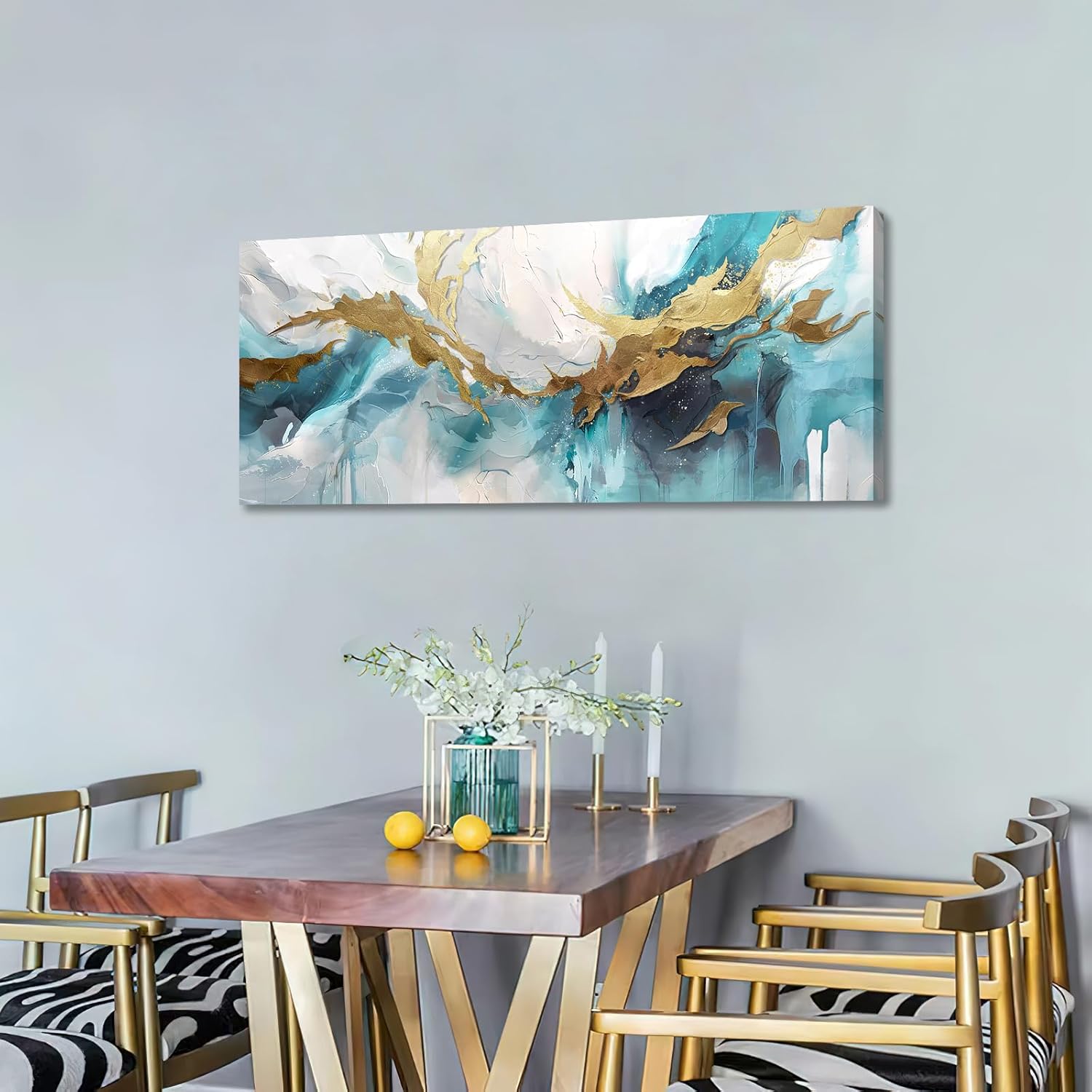 Detalle 2 de HALFLEMART Cuadro Abstracto Moderno Verde Oro para Decoración 🖼