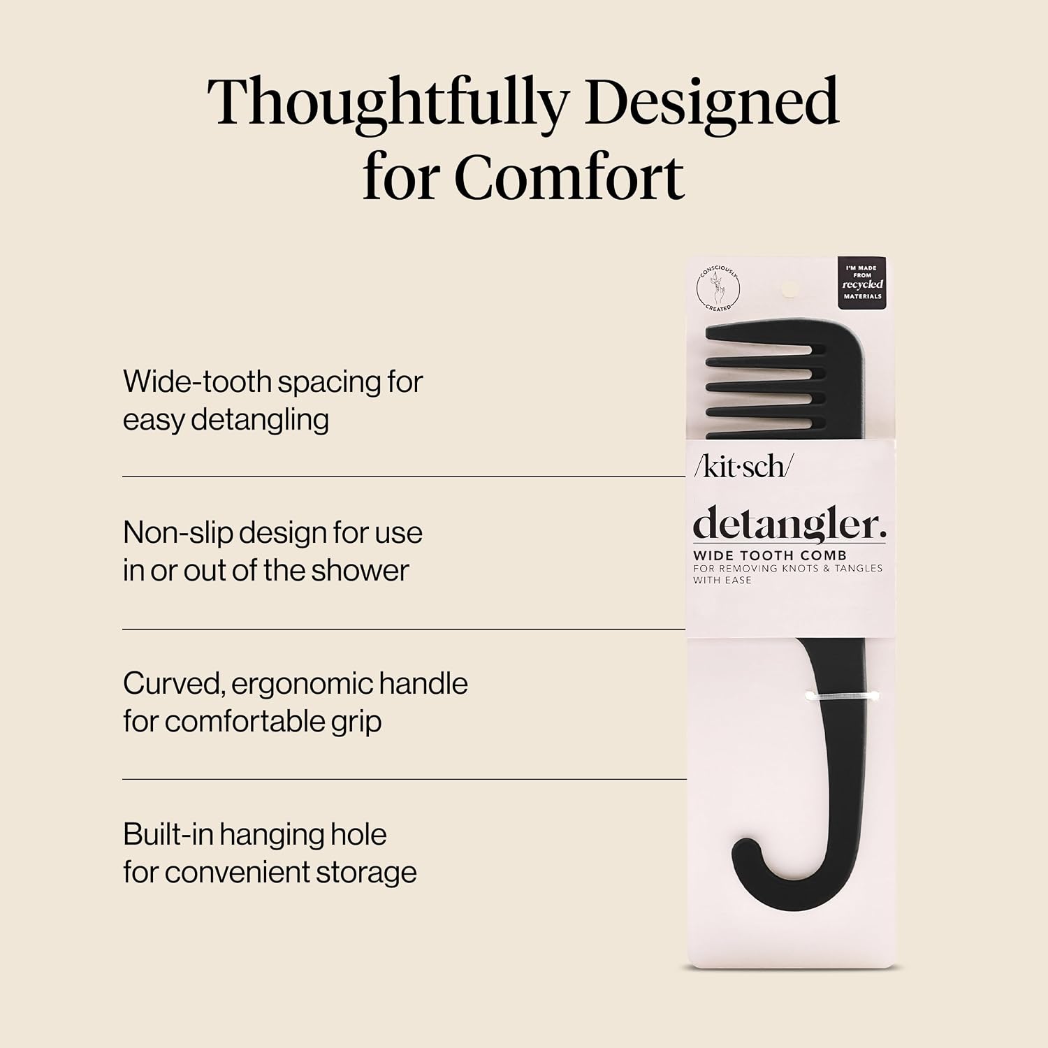 Detalle de Kitsch Wide Tooth Comb For Curls with Curved Handle – Detangling Tool for Wet, Thick, and Curly Hair