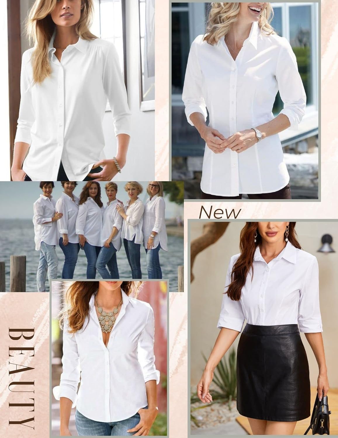 Thumbnail 1 de Hotouch Bluse Damen mit 3/4-Ärmeln, Slim Fit und V-Ausschnitt – Hemdbluse aus Baumwolle
