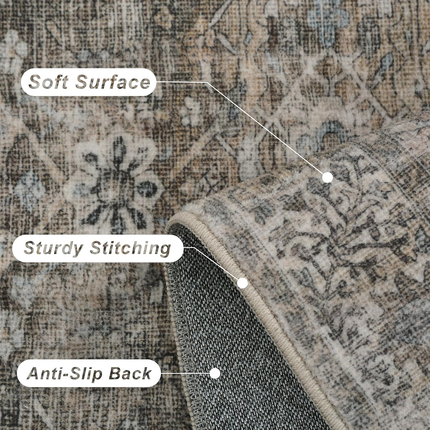 Detalle 2 de Zeeinx ZX3001-2 6' x 9' Vintage Area Rug, Washable Floral Design