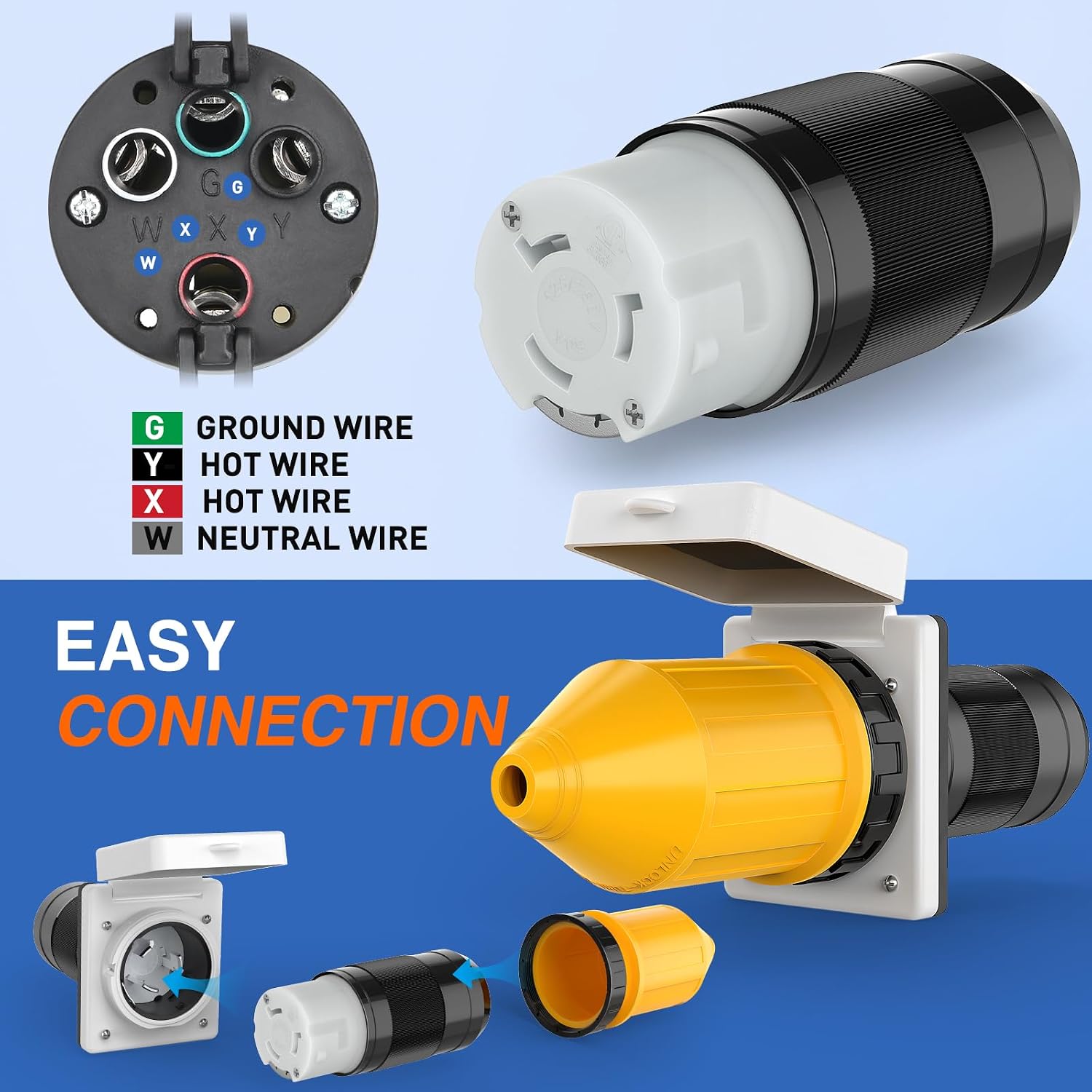 Thumbnail 6 de Nilight 50A RV Power Cord Twist Lock Plug with Boot Locking Cover (NEMA SS2-50R) ETL Listed