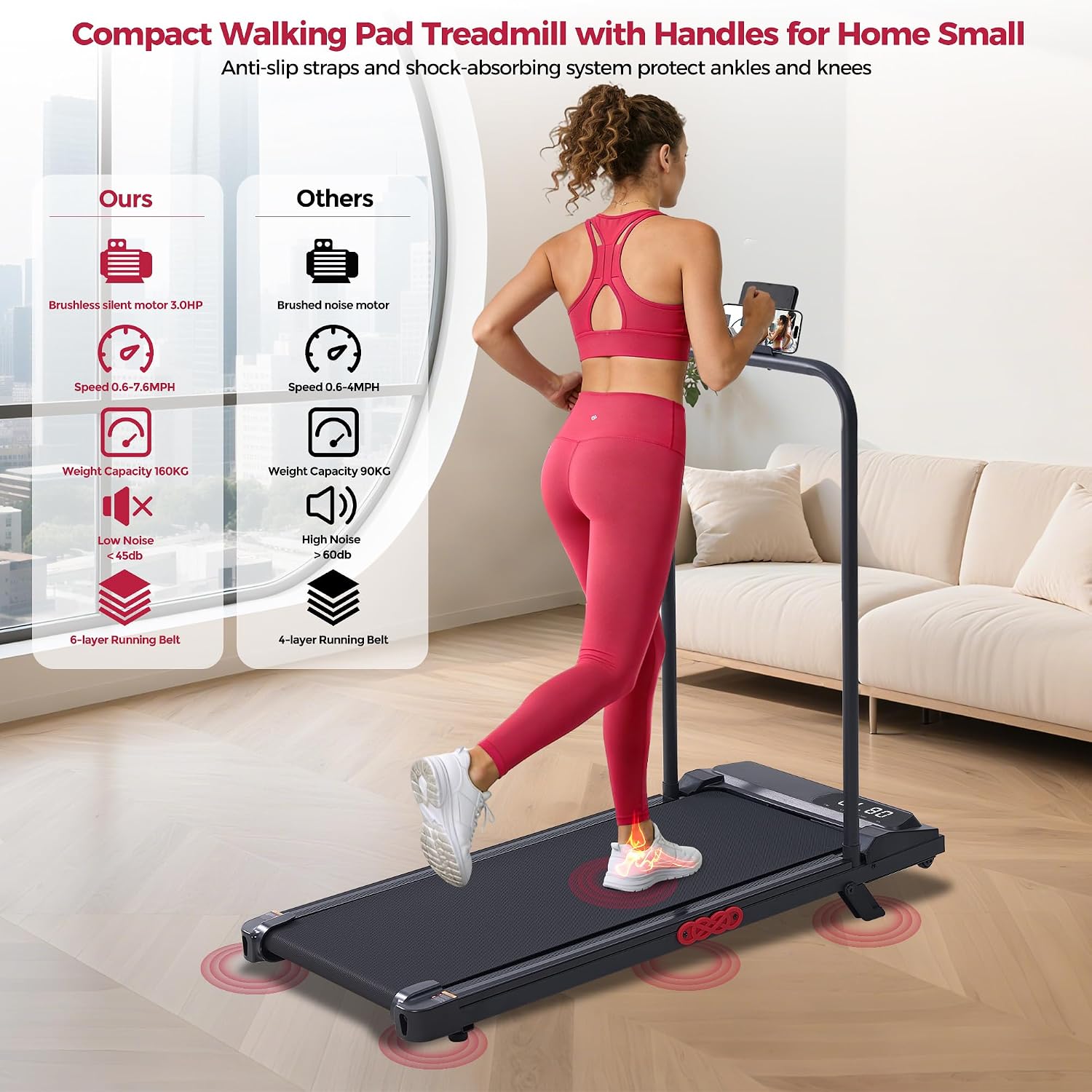 Detalle 2 de Potupus V300-KDS Treadmill with Removable Handlebar, Incline and 3.0 HP Motor