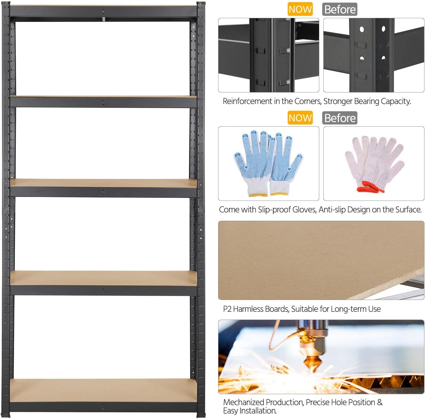 Thumbnail 5 de Yaheetech Lagerregal XL (180 x 90 x 40 cm) aus verzinktem Stahl, 5 Fachböden – Keller- und Werkstattregal in Schwarz