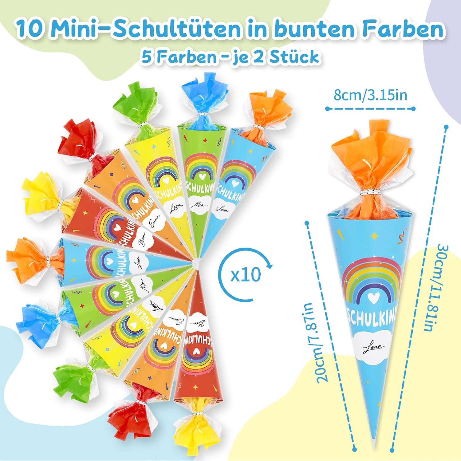 Detalle de WAMIOKAGRO 10er-Set Kleine Schultüten – Mutkarten & Bastelset für Einschulung
