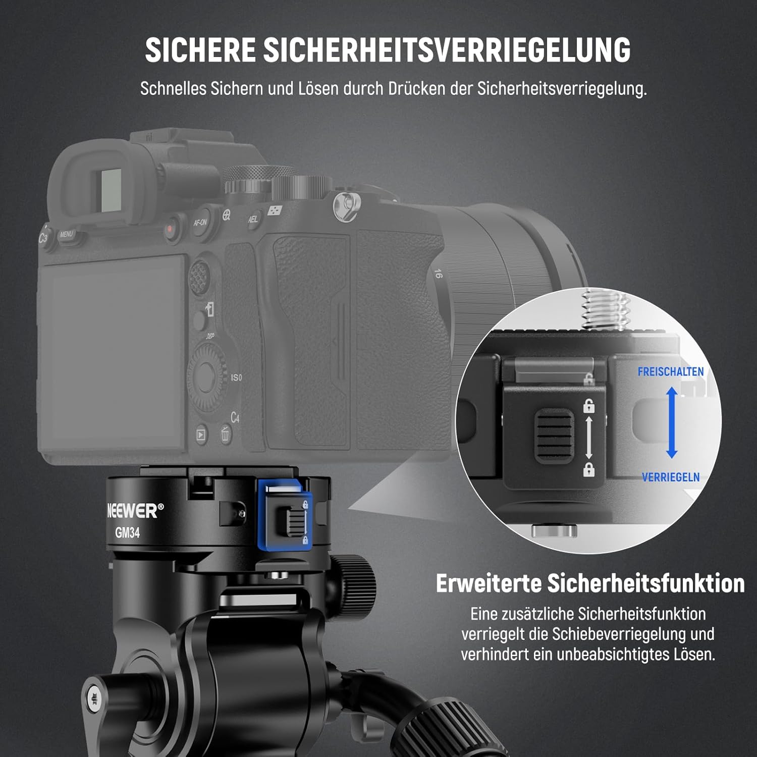 Thumbnail 4 de NEEWER GM34 Kamera Schnellwechselplatten-Set (QR) mit Arca-Swiss-Klemme, 1/4“ Gewinde und Sicherheitsverriegelung