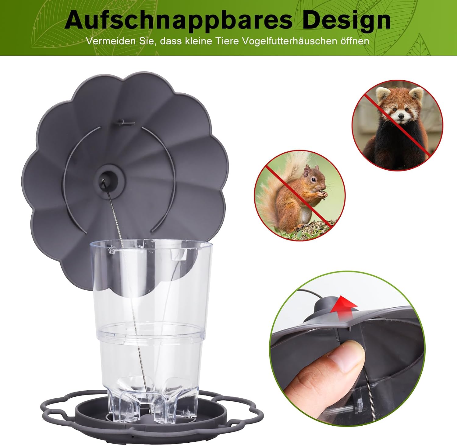 Detalle 1 de PBWZF Vogelfutterhaus zum Aufhängen (820 ml), faltbarer Futterspender für Balkon & Garten