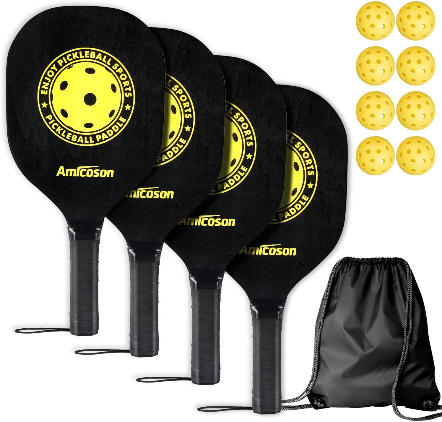 Detalle de Amicoson Pickleball Paddles – Set of 4 wooden paddles 🥎