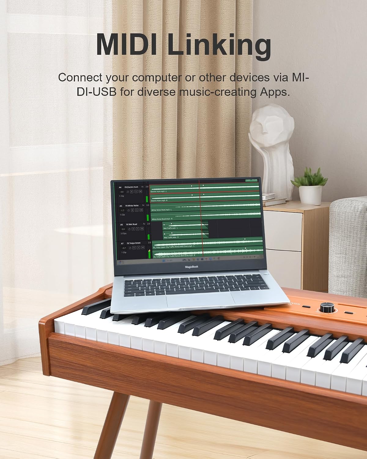 Thumbnail 6 de KEYIVOX B-88 Digital Piano, 88-Key Hammer Action, USB-MIDI, Retro Wood Finish