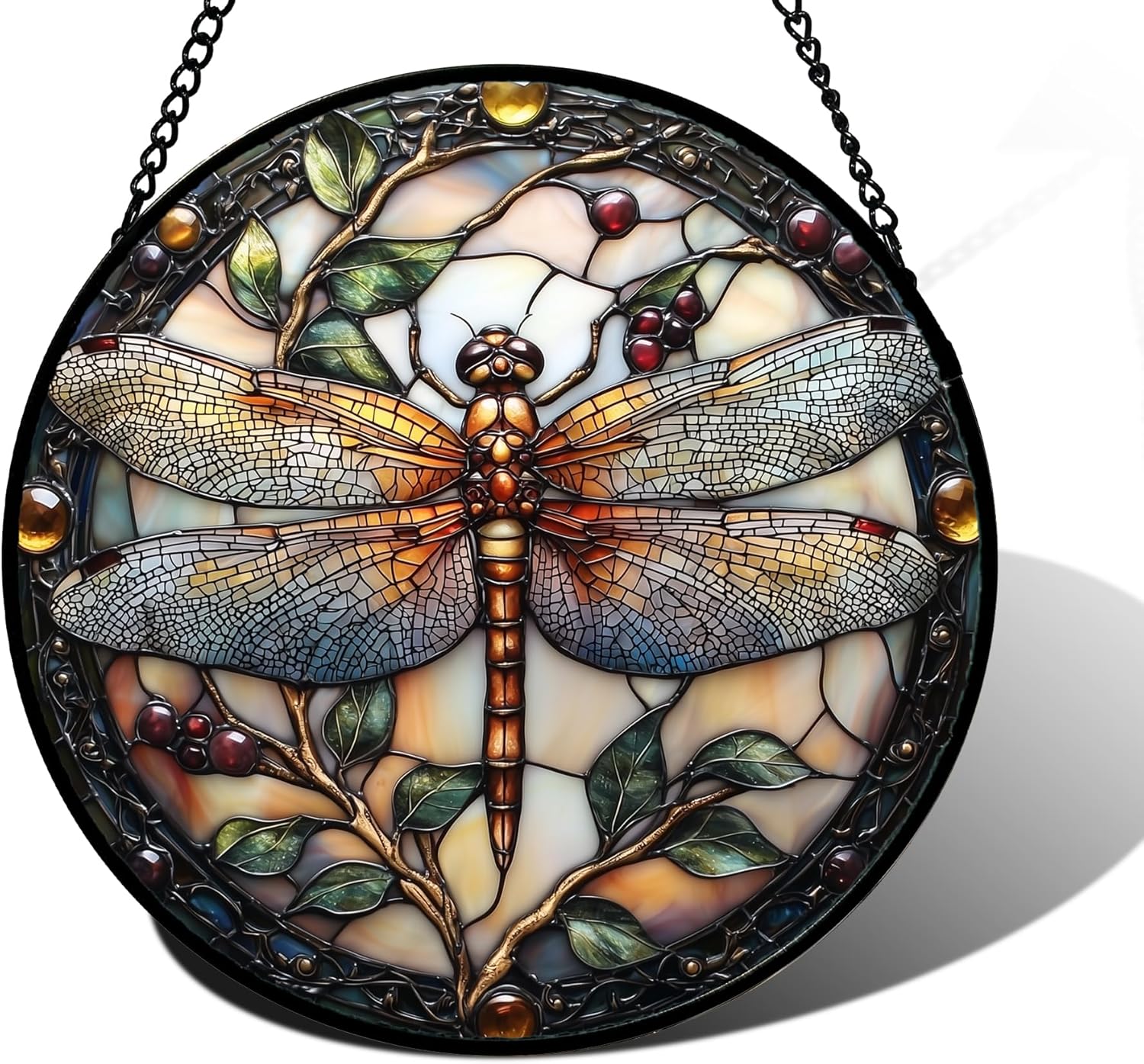 Detalle de DASTOLL Dragonfly Stained Glass Suncatcher, 9.8-Inch Hanging Window Decor