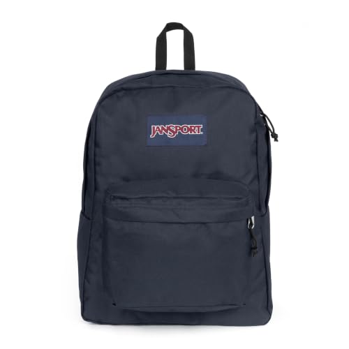 Detalle de JANSPORT Superbreak One: mochila unisex azul Navy, gran compartimento y tirantes icónicos