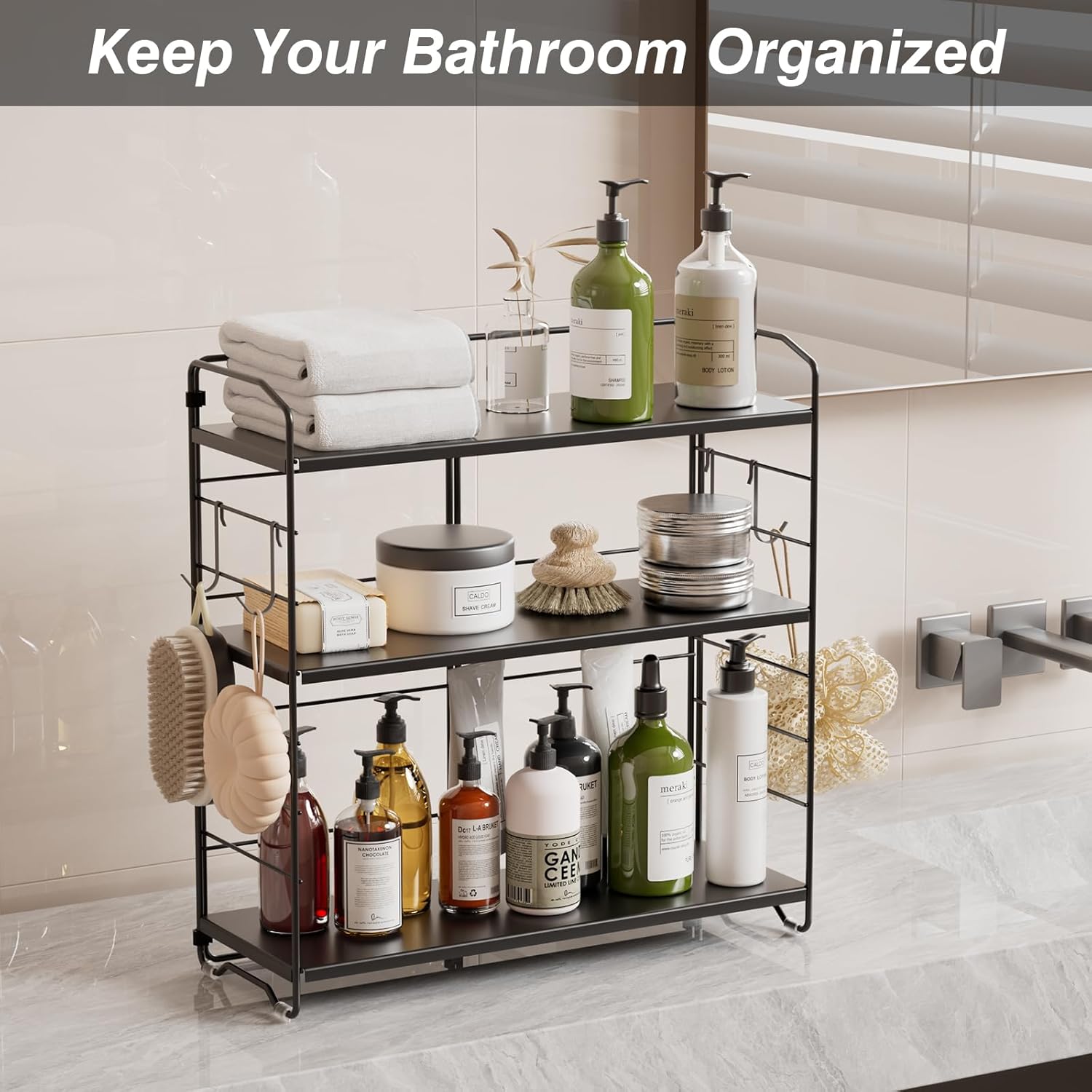 Thumbnail 5 de AHOMSEL 3-Tier Adjustable Height Spice Rack (L40 x W15 x H42cm) – multi-purpose countertop organiser